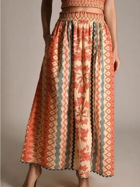 Ash & Eden Women’s Maira Maxi Skirt Lined Elastic Waist Boho Multicolor M